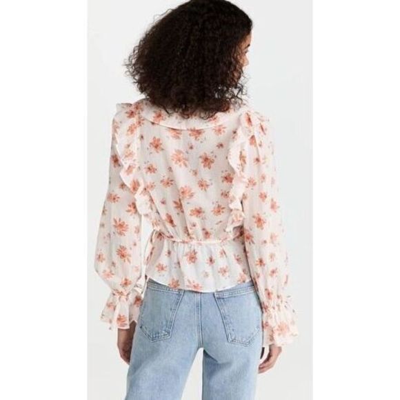 Free People Women's Sz S Ivory Combo Floral Printed Amanda Ruffle Top $98+ - Picture 11 of 11